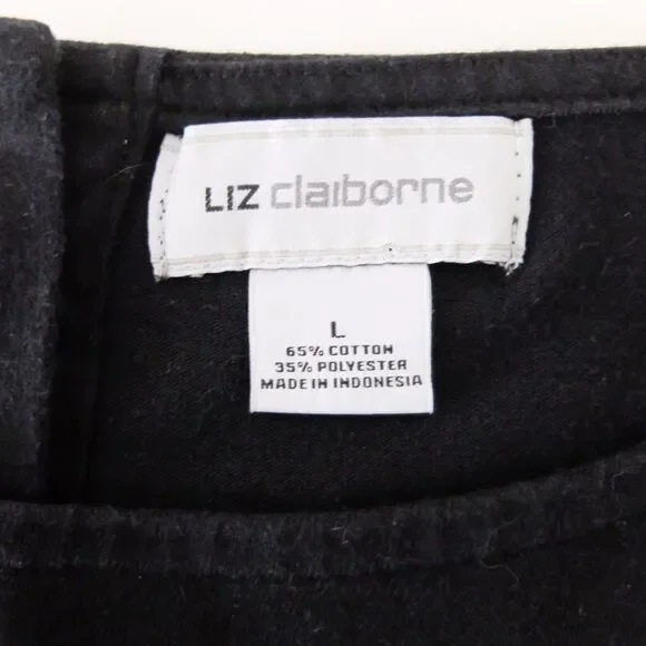 Liz Claiborne Black White Back Button 3/4 Sleeve Top Size Large - Picture 4 of 6